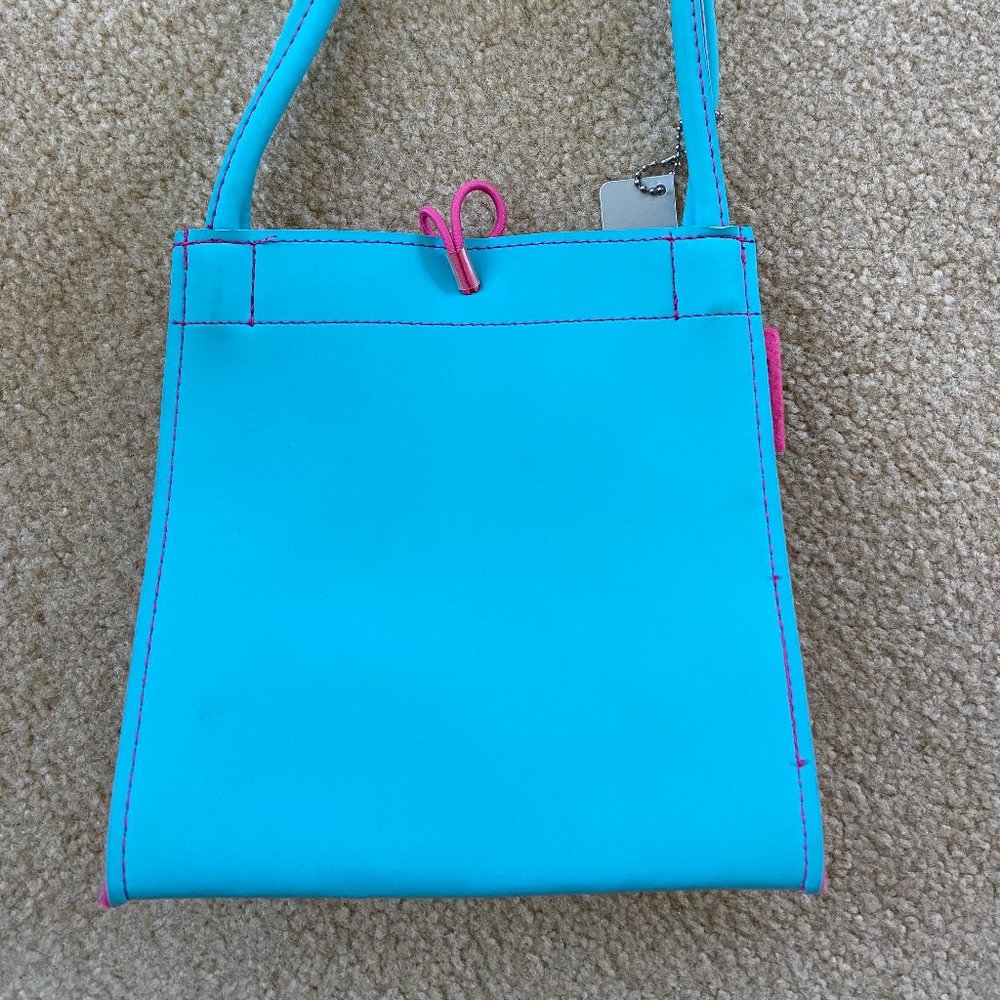 ALAN STUART purse - turquoise leather purse with pink felt inner lining, button